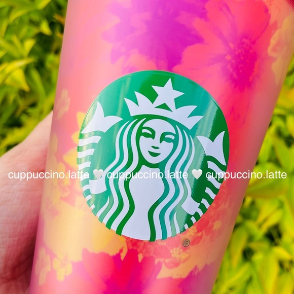 🍓LAST SET🌻Starbucks Summer 2022 Soft Touch Floral Pink & Green Grande Tumblers - Picture 6 of 16